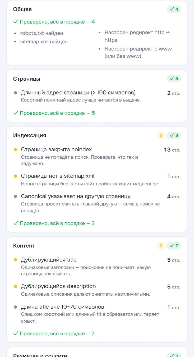 Чек-лист по разделам