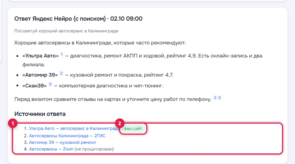 Список источников ответа